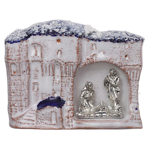 Magnet aus Terrakotta von Deruta mit Häuschen und Christi Geburt  1