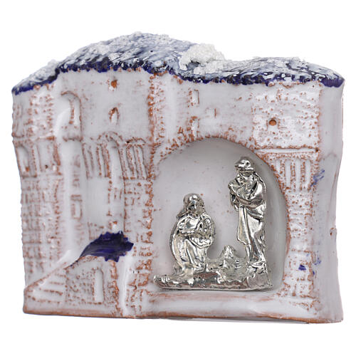 Magnet aus Terrakotta von Deruta mit Häuschen und Christi Geburt  2