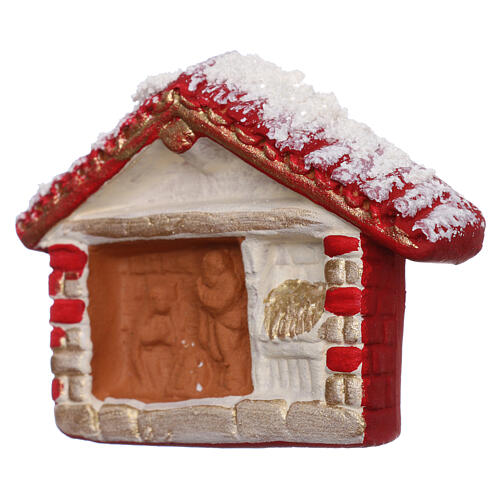 Red hut with Nativity Deruta terracotta magnet 2