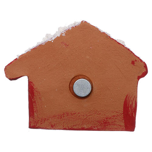 Red hut with Nativity Deruta terracotta magnet 3