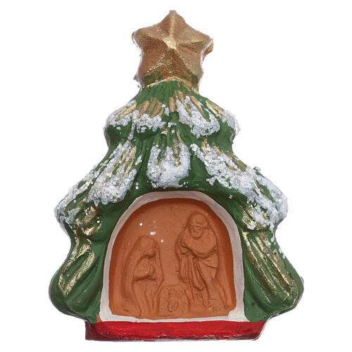 Magnet aus Terrakotta von Deruta mit Weihnachtsbaum und Christi Geburt 1