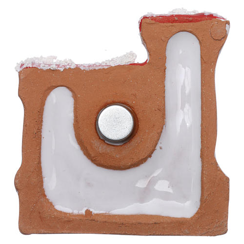 Magnet with red and white castle and Nativity Scene in Deruta terracotta 3