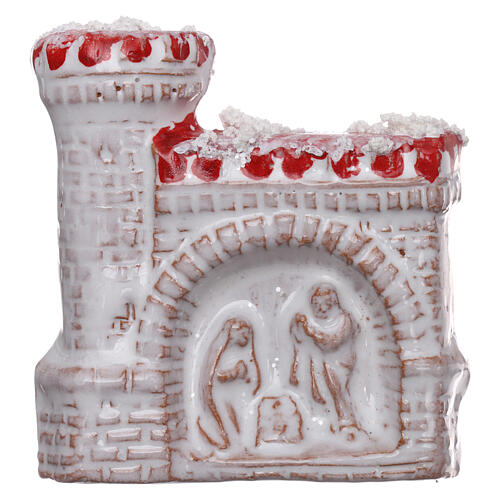 Magnet of Deruta terracotta white and red castle with Nativity 1