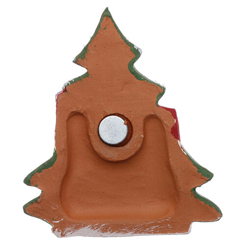 Magnet aus Terrakotta von Deruta mit schneebedecktem Weihnachtsbaum, Häuschen und Christi Geburt 3