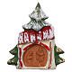 Magnet aus Terrakotta von Deruta mit schneebedecktem Weihnachtsbaum, Häuschen und Christi Geburt s1