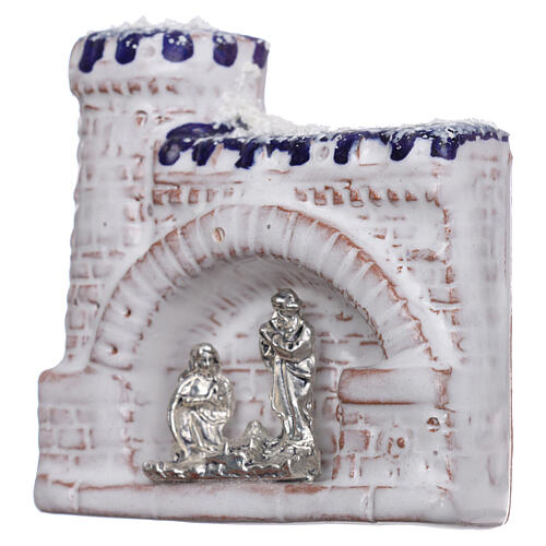Magnet aus Terrakotta von Deuta mit weiß-blauem Schloss und Christi Geburt aus Metall 2