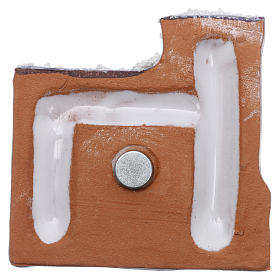 Magnete terracotta Deruta castello  blu e bianco e Natività in metallo s3