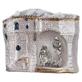 Magnet aus Terrakotta von Deruta mit weißer Landschaft und Christi Geburt