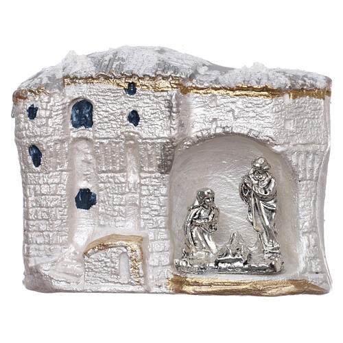 Magnet aus Terrakotta von Deruta mit weißer Landschaft und Christi Geburt 1
