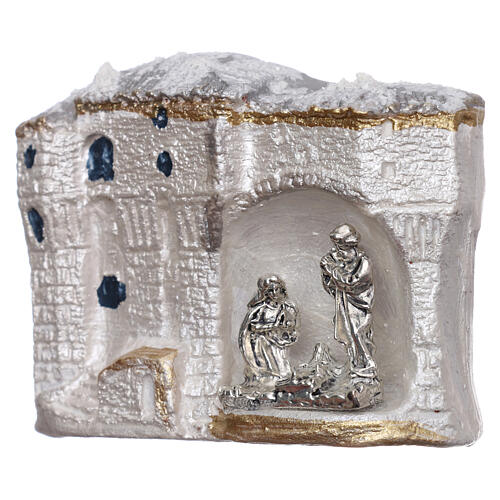 Magnet aus Terrakotta von Deruta mit weißer Landschaft und Christi Geburt 2