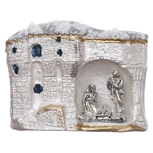 Magnet with white landscape and Nativity Scene in Deruta terracotta 1