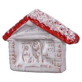 Magnet with red and white house and Nativity Scene in Deruta terracotta
