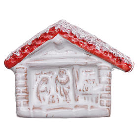 Aimant Deruta terre cuite brillante rouge et blanc maison et Nativité