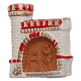 Magnet with red and gold castle and Nativity Scene in Deruta Terracotta