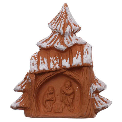 Magnet aus Terrakotta von Deruta in Form eines Weihnachtsbaums mit Christi Geburt 1