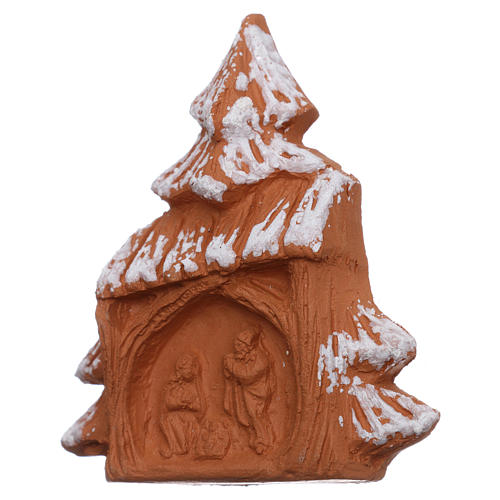 Magnet snowy Christmas tree with Nativity Scene in Deruta terracotta 2