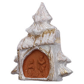 Magnet white and gold Christmas tree with Nativity Scene in Deruta terracotta