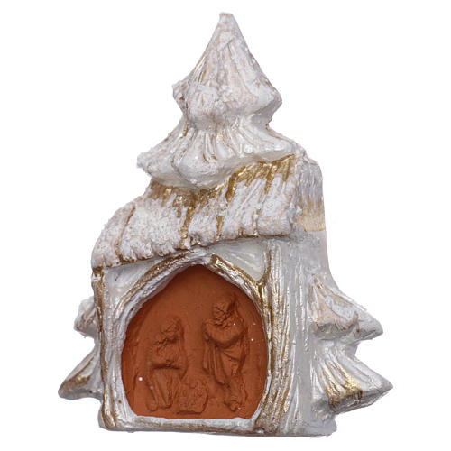 Magnet white and gold Christmas tree with Nativity Scene in Deruta terracotta 2