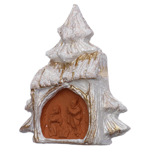 White and gold Christmas tree magnet with Nativity Deruta terracotta 2