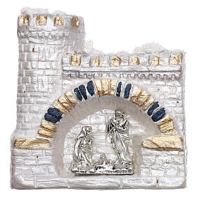 Magnet aus Terrakotta von Deruta mit Christi Geburt in dem weißen Schloss