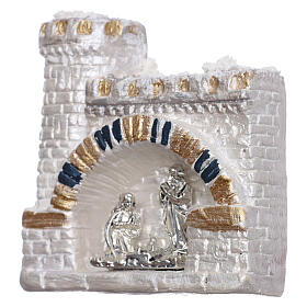 Magnet aus Terrakotta von Deruta mit Christi Geburt in dem weißen Schloss