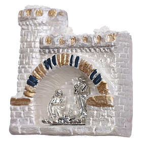 Magnet with white castle and Nativity Scene in Deruta terracotta 
