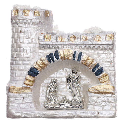 Magnet with white castle and Nativity Scene in Deruta terracotta  1