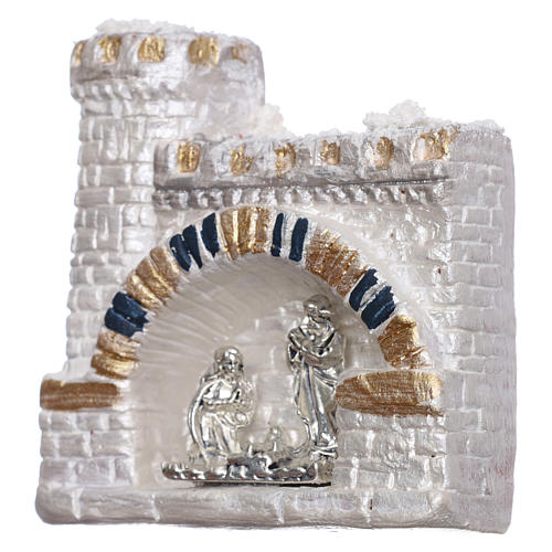 Magnet with white castle and Nativity Scene in Deruta terracotta  2