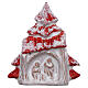 Magnet aus Terrakotta von Deruta in Form eines roten schneebedeckten Weihnachtsbaums mit Christi Geburt s1