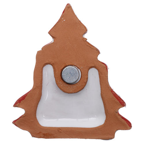 Magnet snowy red Christmas tree and Nativity Scene in Deruta terracotta 3