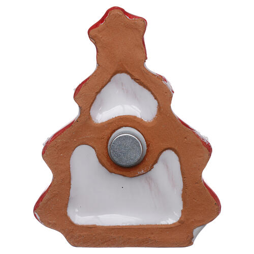 Magnet aus Terrakotta von Deruta in Form eines glanzroten Weihnachtsbaums mit Christi Geburt 3