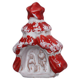Magnet with Holy Family, polished red Christmas tree, Deruta terracotta
