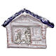Magnet aus Terrakotta von Deruta mit einer kleinen Hűtte mit blauem Dach und Christi Geburt s1