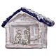 Magnet aus Terrakotta von Deruta mit einer kleinen Hűtte mit blauem Dach und Christi Geburt s2