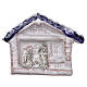 Magnet hut with blue roof and Nativity Scene in Deruta terracotta s1