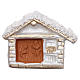 Magnet white hut with golden finishings and Nativity Scene in Deruta terracotta s1