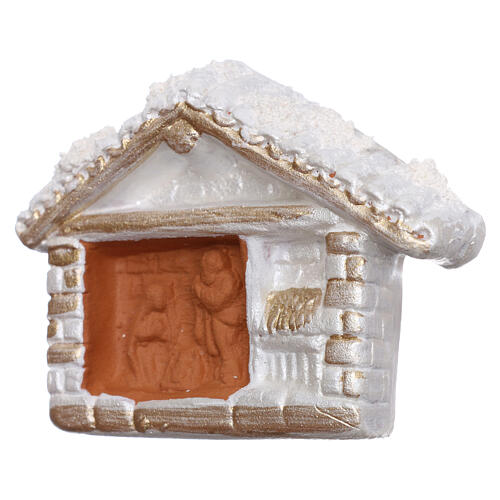 Magnet white hut with golden details and Nativity terracotta of Deruta 2