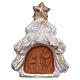 Magnet aus Terrakotta von Deruta in Form eines schneebedeckten weißen und goldfarbigen Weihnachtsbaums mit Christi Geburt s1
