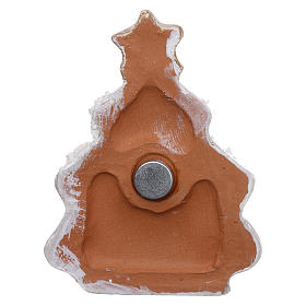Magnete Albero di natale innevato oro e bianco con Natività terracotta Deruta s3