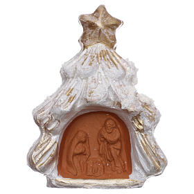 Magnes choinka ośnieżona złota i biała ze sceną narodzin Jezusa, terakota z Deruty