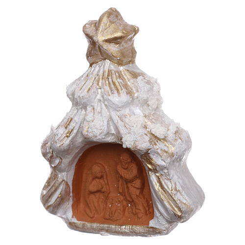 Magnet snowy gold and white Christmas tree with Nativity terracotta of Deruta 2