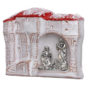 Magnet aus Terrakotta von Deruta mit weißen Häuschen und mit Heiliger Familie