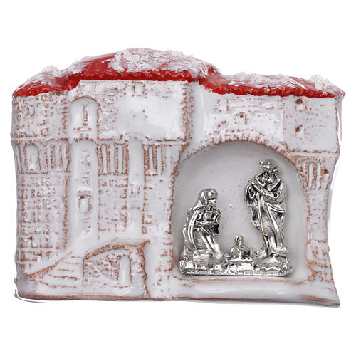 Magnet aus Terrakotta von Deruta mit weißen Häuschen und mit Heiliger Familie 1