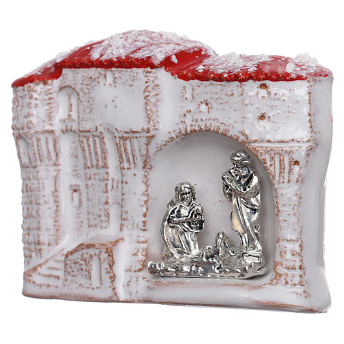 Magnet aus Terrakotta von Deruta mit weißen Häuschen und mit Heiliger Familie 2