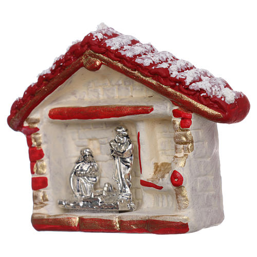 Aimant maison rouge, or et blanche avec Sainte Famille terre cuite Deruta 2