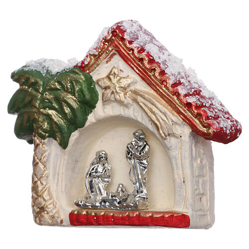 Magnet hut with golden palm tree and Nativity terracotta of Deruta 2