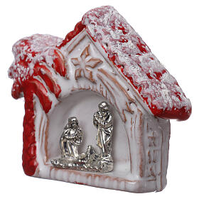 Magnet house with shiny red palm tree and Holy Family terracotta of Deruta