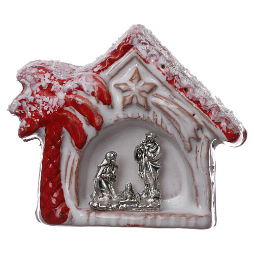 Magnet house with shiny red palm tree and Holy Family terracotta of Deruta 1