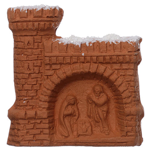 Schlossfőrmiger Magnet aus natűrlicher Terrakotta von Deruta mit Christi Geburt 1