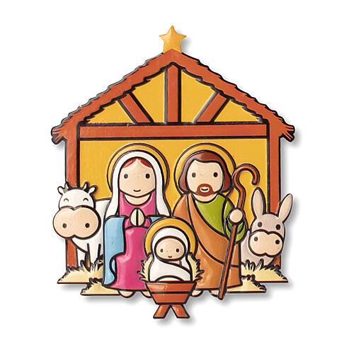 Weihnachtsmagnet mit Weihnachtskrippe und Gebet "Das Jesuskind ist geboren" 1